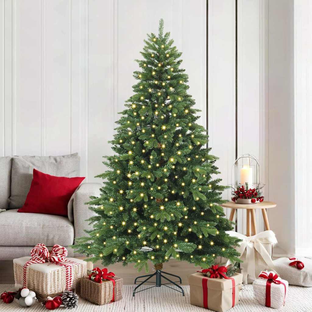 Kunstigt juletræ med 300 LED'er Grøn 180 cm PE og PVC billede