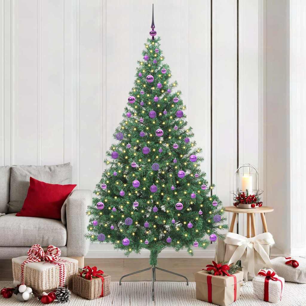 Kunstig Forbelyst Juletræ med 300 LED'er Grøn 210 cm PVC billede