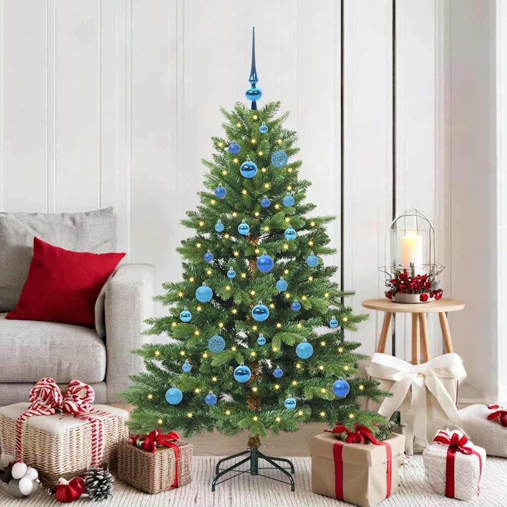 Kunstigt juletræ med 150 LED'er Grøn 150 cm PE og PVC billede