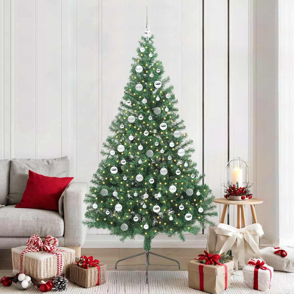 Kunstig Forbelyst Juletræ med 300 LED'er Grøn 210 cm PVC billede