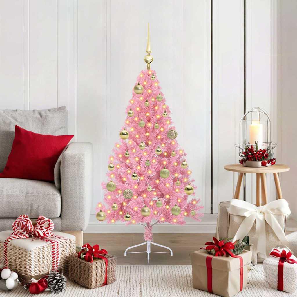 Kunstig Forbelyst Juletræ med 150 LED'er Lyserød 120 cm PVC billede