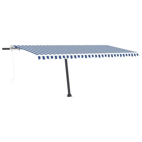 Markise m. LED + vindsensor 500x350 cm automatisk blå og hvid
