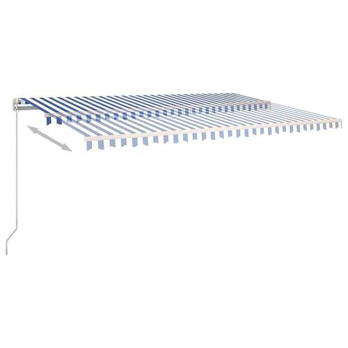Markise m. LED + vindsensor 500x350 cm automatisk blå og hvid