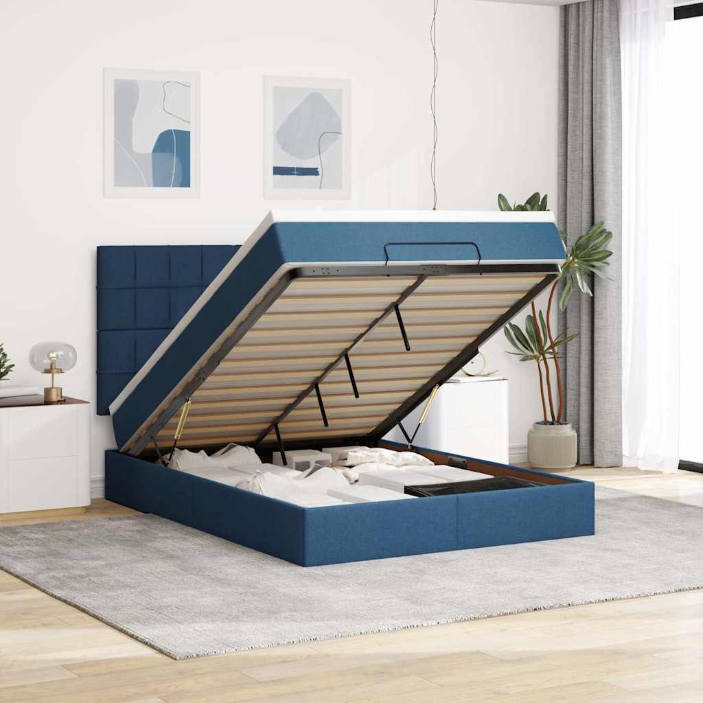 Osmannisk sengeramme med madras 140x190 cm stof blå billede