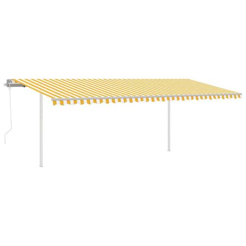 Markise m. LED + vindsensor 6x3,5 m automatisk gul og hvid
