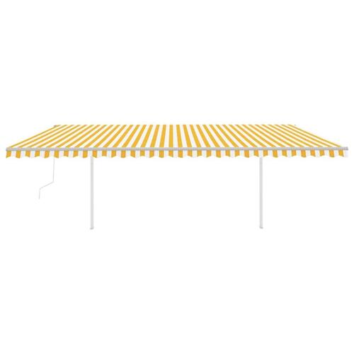 Markise m. LED + vindsensor 6x3,5 m automatisk gul og hvid