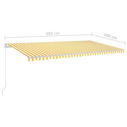 Markise m. LED + vindsensor 6x3,5 m automatisk gul og hvid