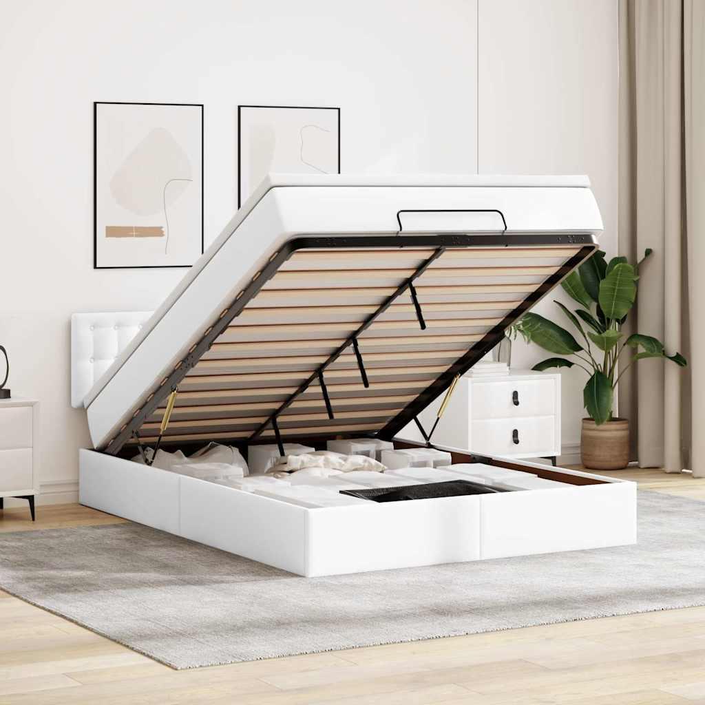 Osmannisk seng med madrasser & LEDs 140x190 cm kunstlæder hvid billede