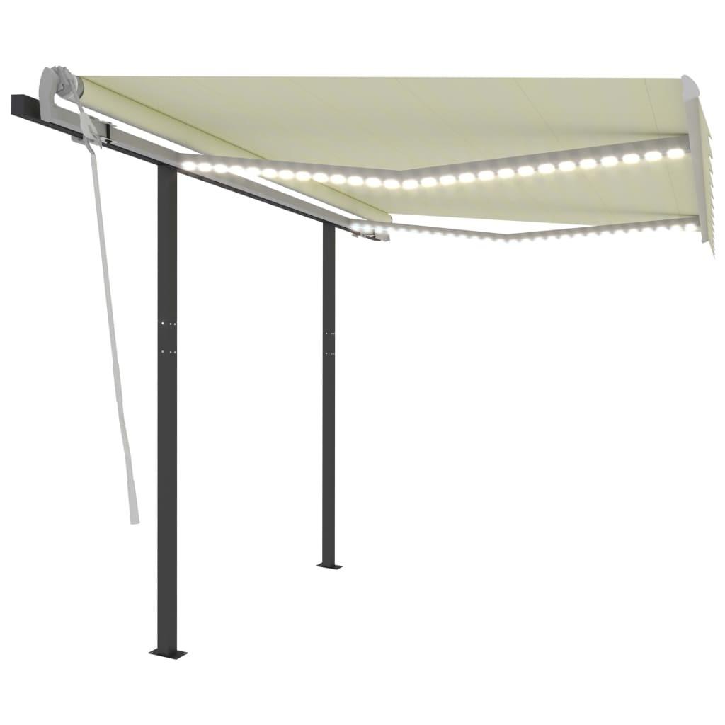 Markise m. LED-lys 3x2,5 m manuel betjening cremefarvet