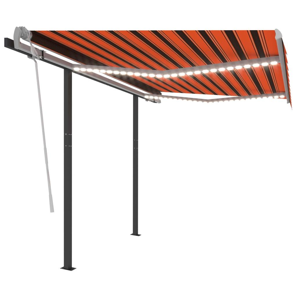 Markise m. LED-lys 3x2,5 m manuel betjening orange og brun