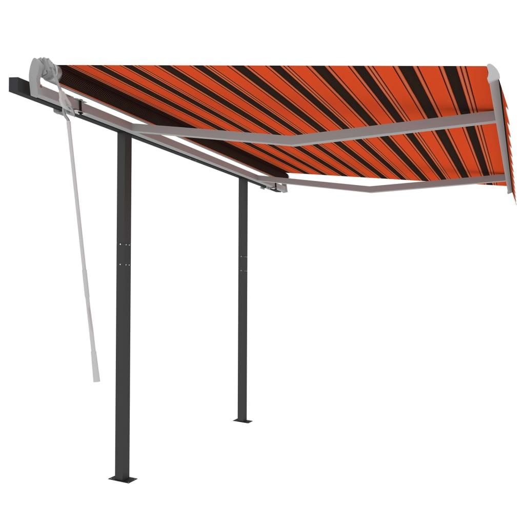Markise med stolper 3,5x2,5 m manuel betjening orange og brun
