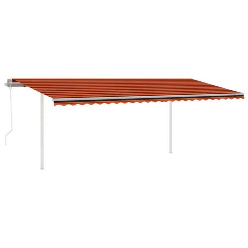 Markise med stolper 3,5x2,5 m manuel betjening orange og brun