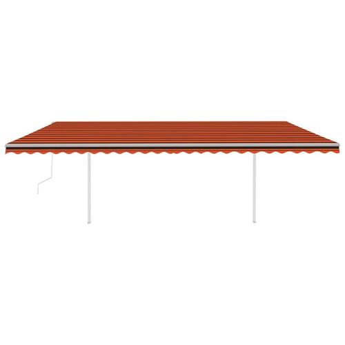 Markise med stolper 3,5x2,5 m manuel betjening orange og brun