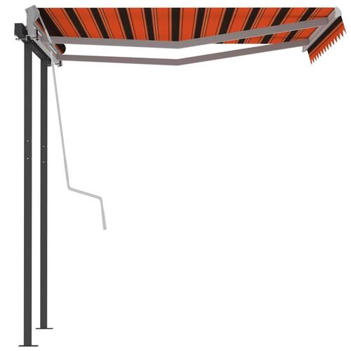 Markise med stolper 3,5x2,5 m manuel betjening orange og brun