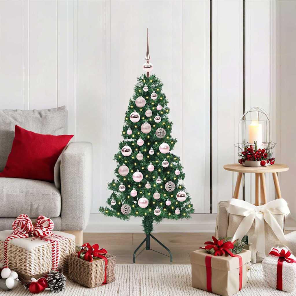 vidaXL Hjørne Kunstigt Juletræ med 150 LED'er Grøn 120 cm PVC og metal