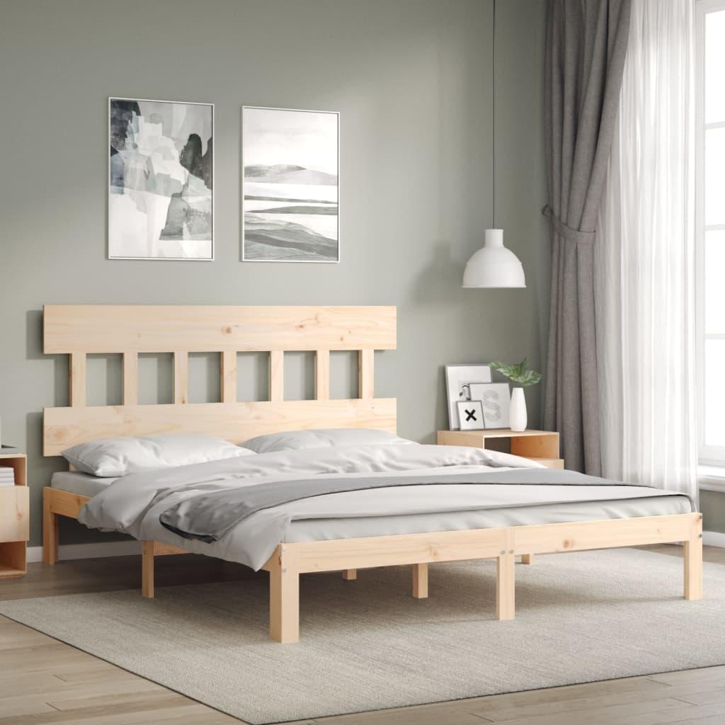 Sengeramme med sengegavl kingsize massivt træ billede