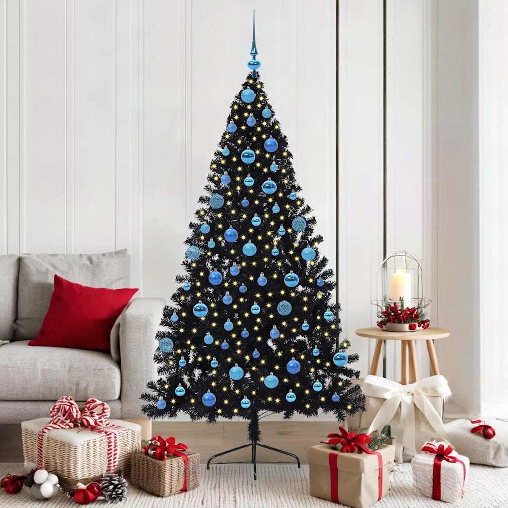 Kunstig Forbelyst Juletræ med 300 LED'er Sort 180 cm PVC billede