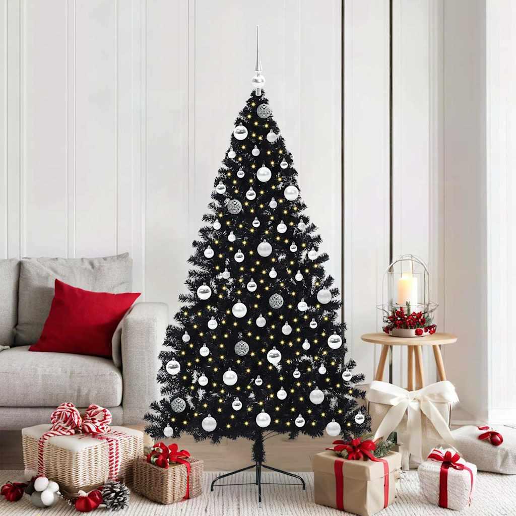 Kunstig Forbelyst Juletræ med 300 LED'er Sort 180 cm PVC billede
