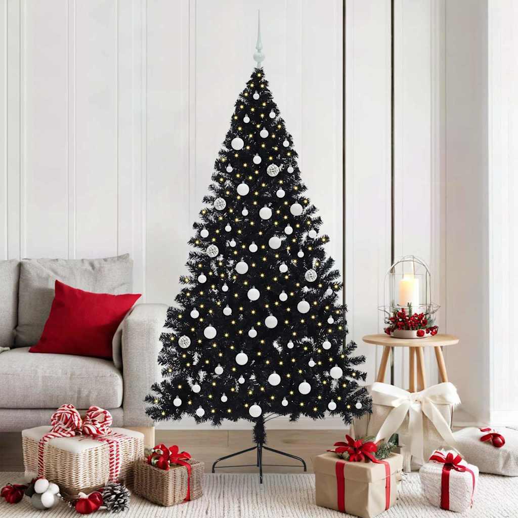 Kunstig Forbelyst Juletræ med 300 LED'er Sort 180 cm PVC billede