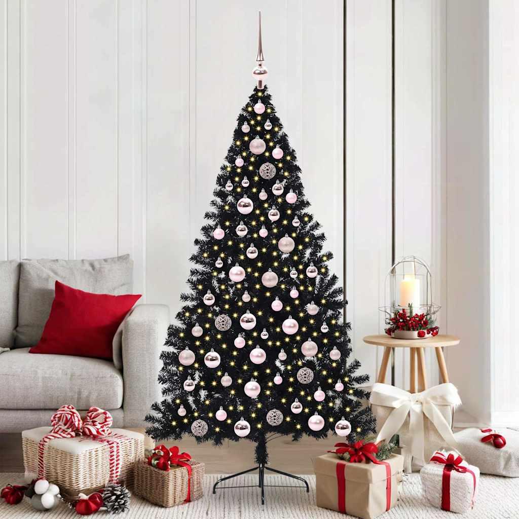 Kunstig Forbelyst Juletræ med 300 LED'er Sort 180 cm PVC billede