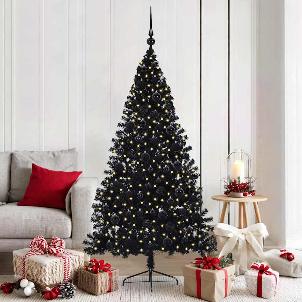Kunstig Forbelyst Juletræ med 300 LED'er Sort 180 cm PVC billede