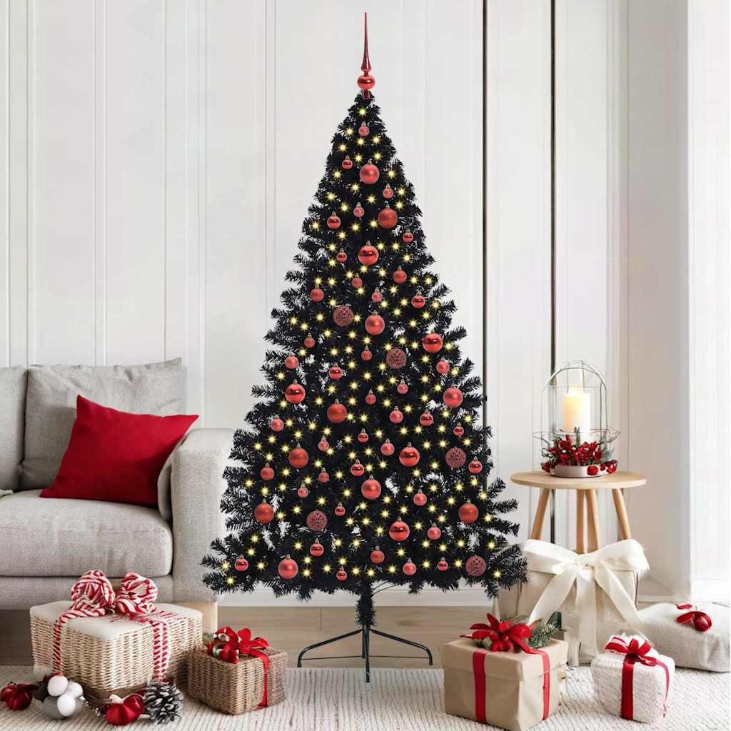 Kunstig Forbelyst Juletræ med 300 LED'er Sort 180 cm PVC billede