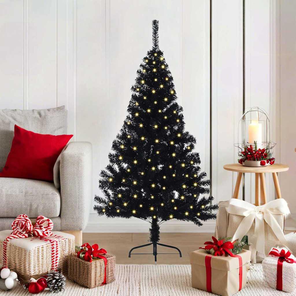 Kunstig Forbelyst Juletræ med 150 LED'er Sort 120 cm PVC billede