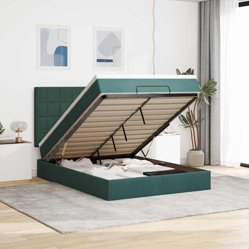 Osmannisk sengeramme med madrasser 140x190 cm fløjl mørkegrøn billede