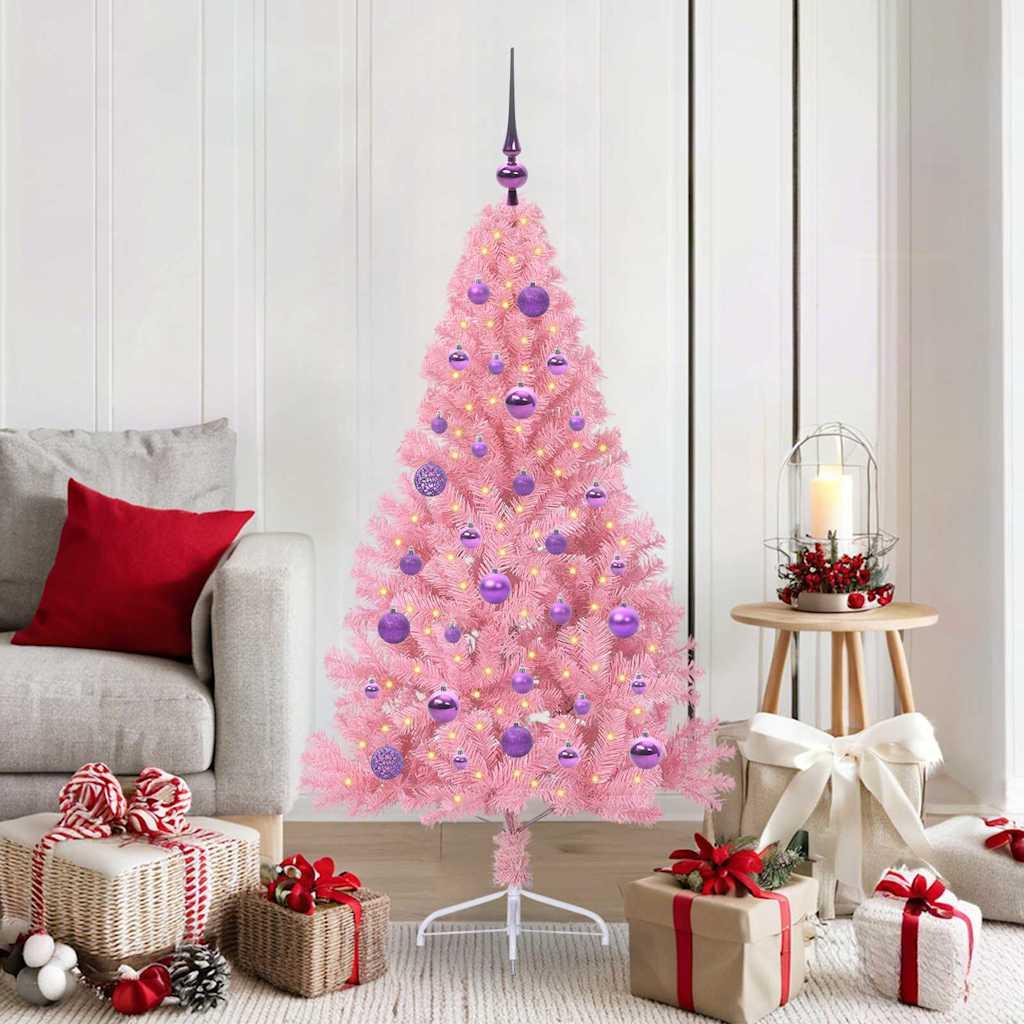 Kunstig Forbelyst Juletræ med 150 LED'er Lyserød 150 cm PVC billede