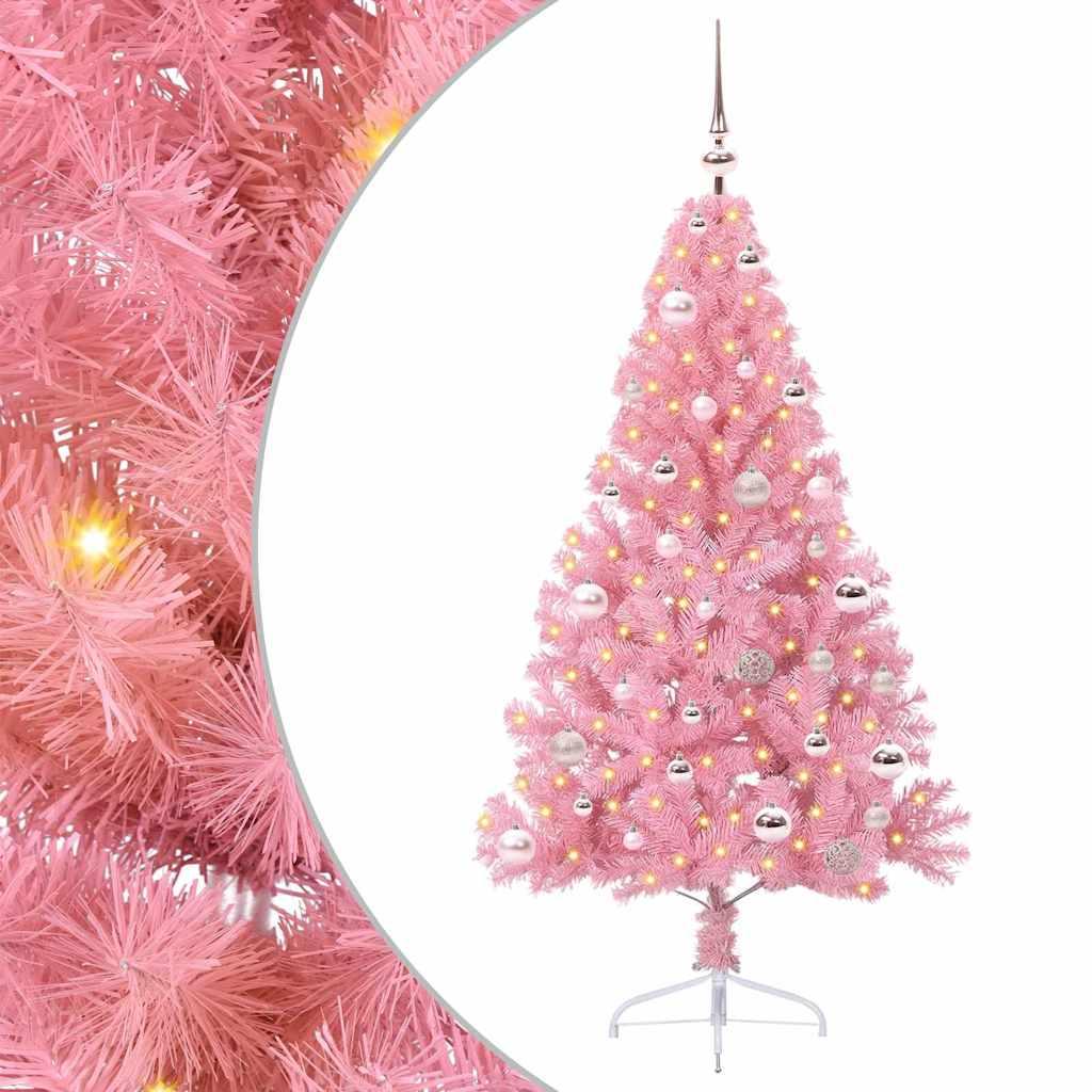 Kunstig Forbelyst Juletræ med 150 LED'er Lyserød 150 cm PVC billede