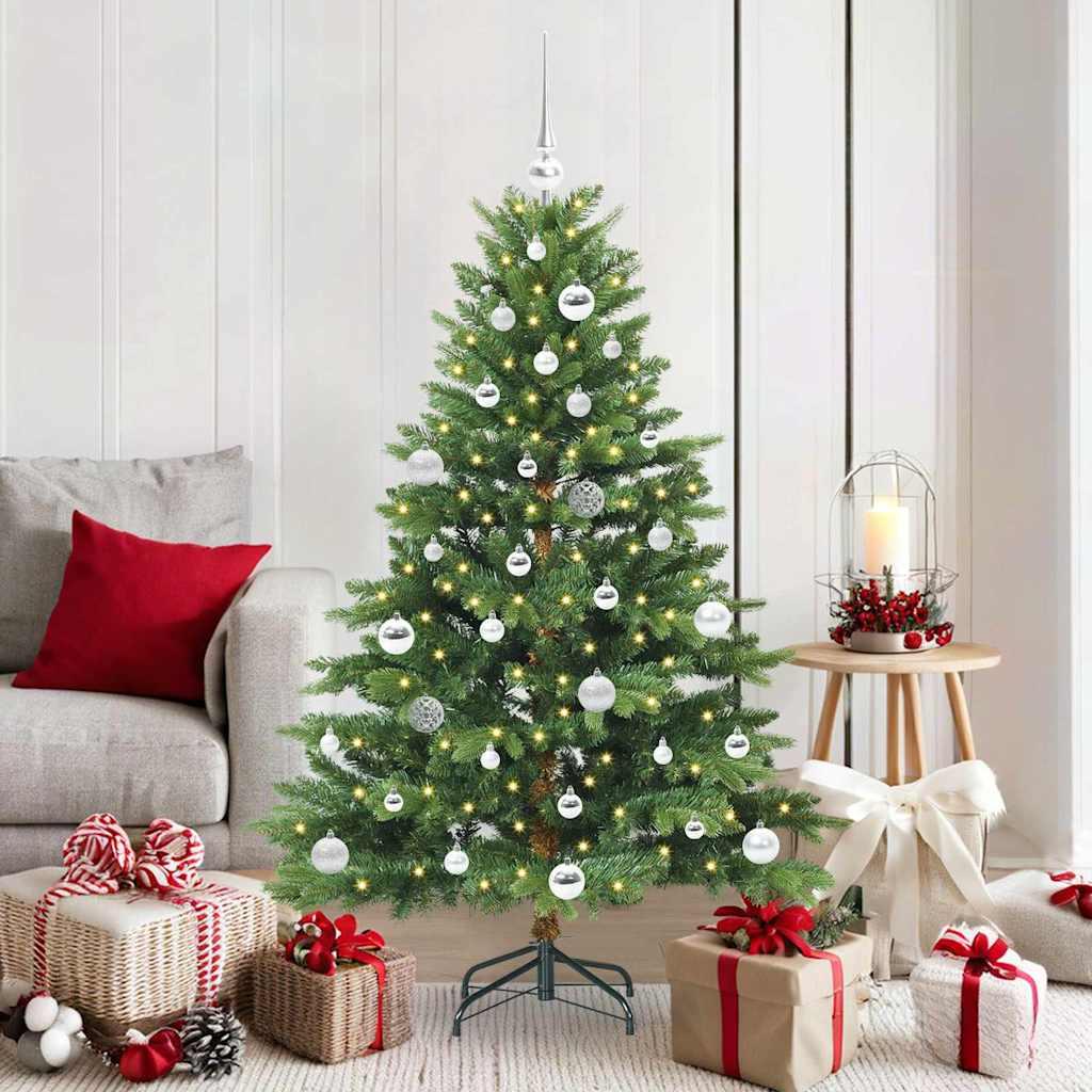 Kunstigt juletræ med 150 LED'er Grøn 150 cm PE og PVC billede