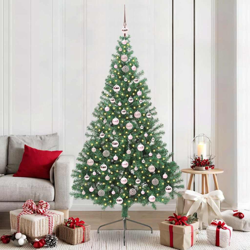 Kunstig Forbelyst Juletræ med 300 LED'er Grøn 210 cm PVC billede