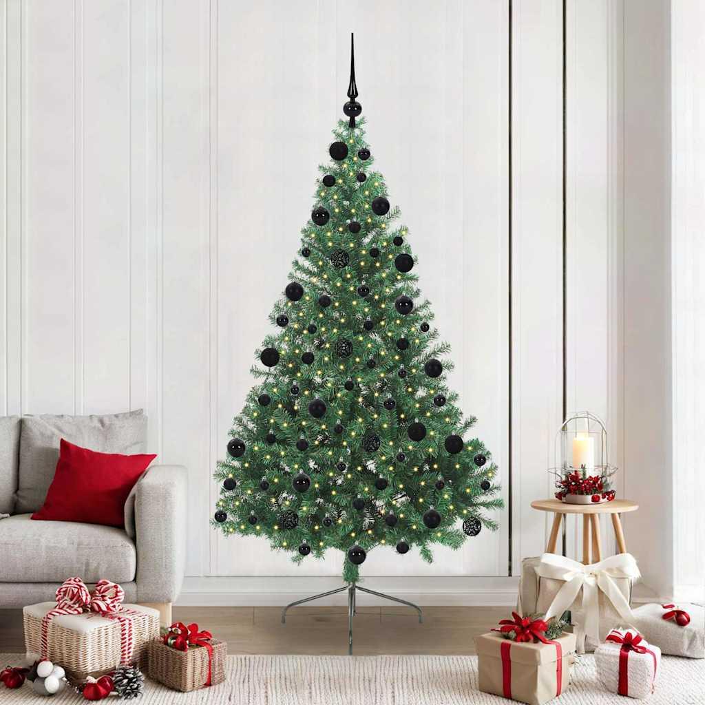 Kunstig Forbelyst Juletræ med 300 LED'er Grøn 210 cm PVC billede