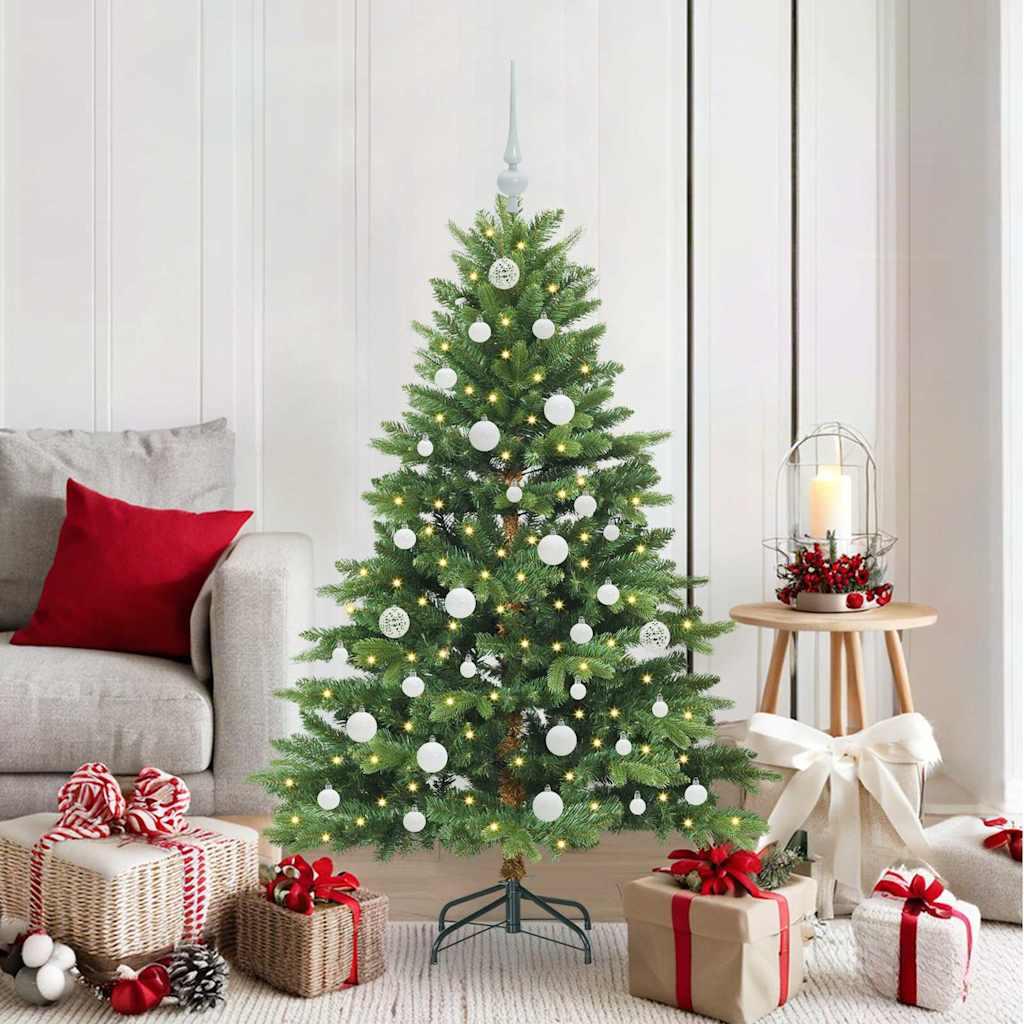 Kunstigt juletræ med 150 LED'er Grøn 150 cm PE og PVC billede