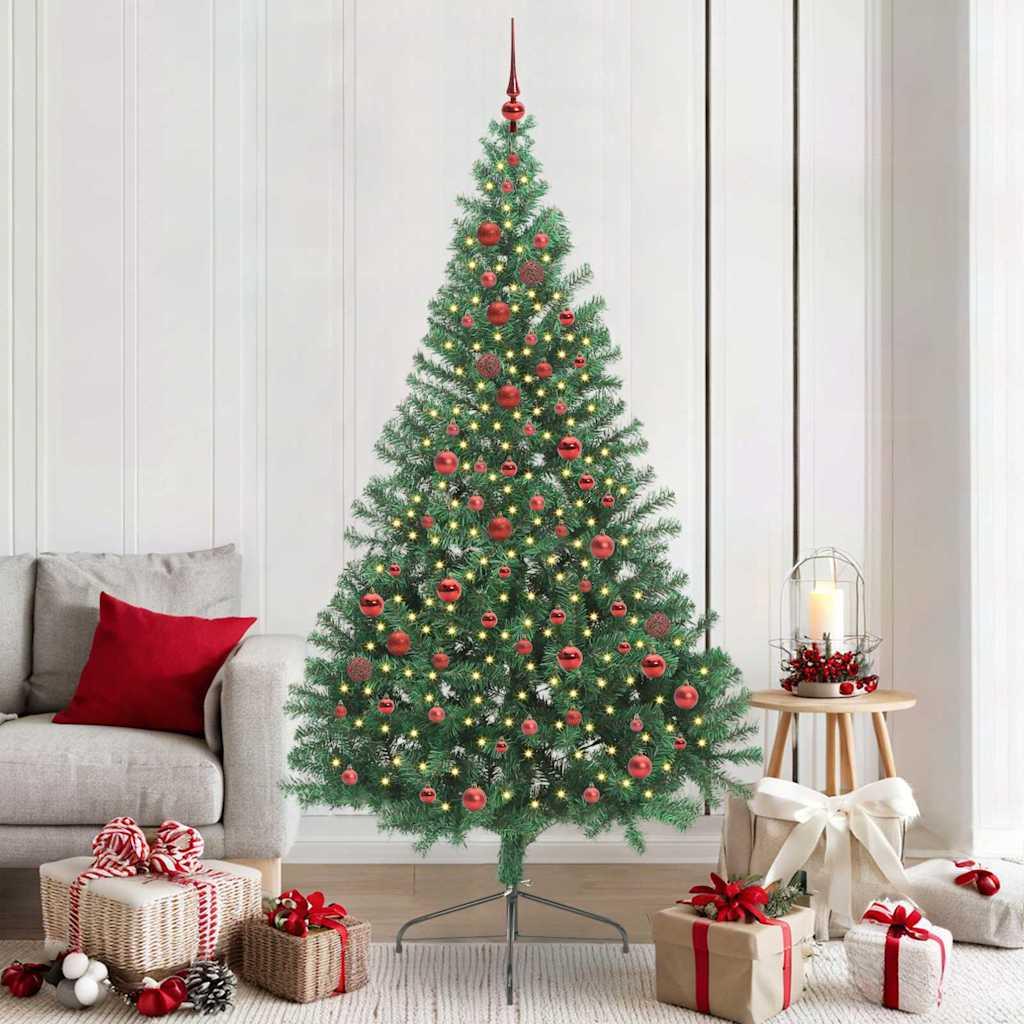 Kunstig Forbelyst Juletræ med 300 LED'er Grøn 210 cm PVC billede
