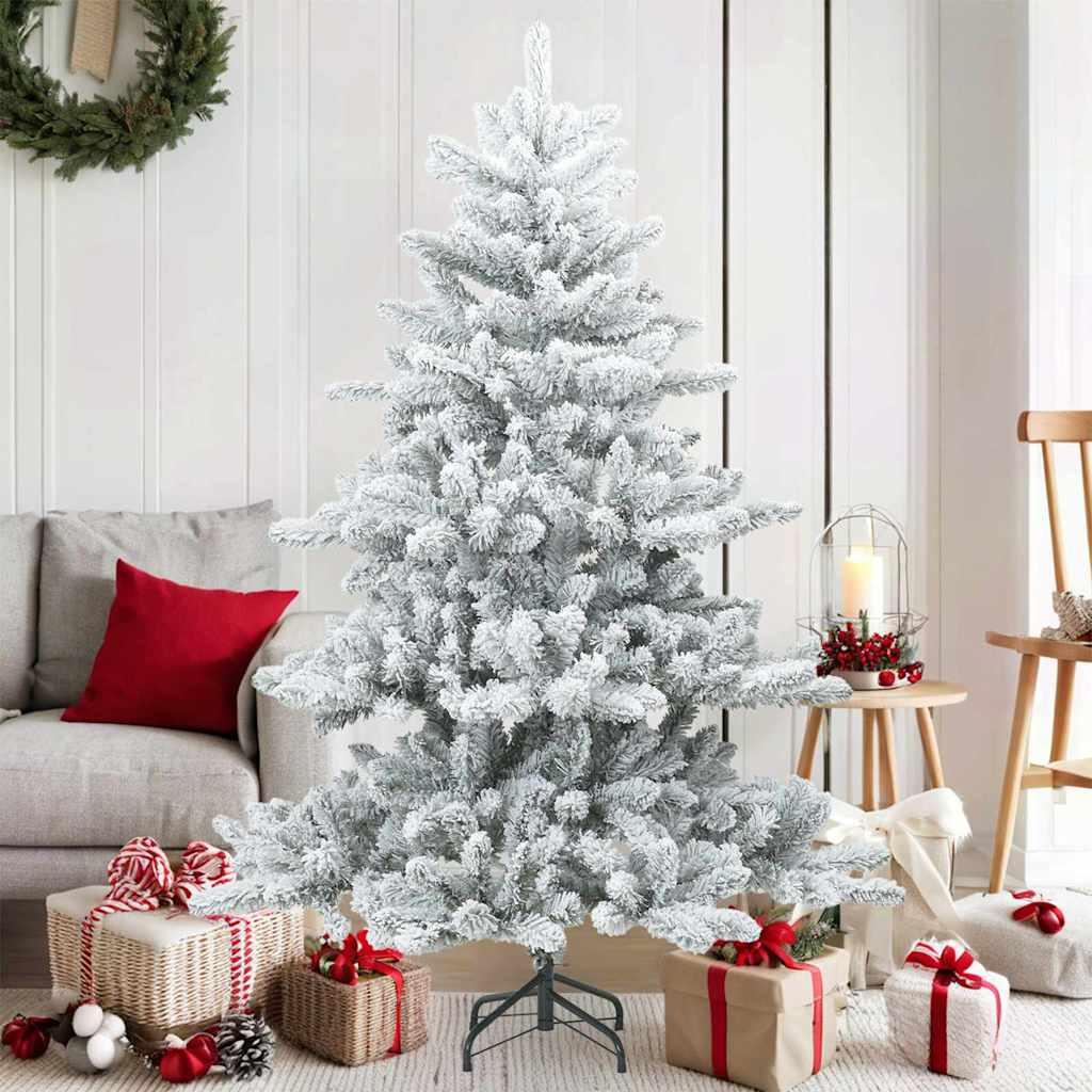 Kunstigt bøjelig juletræ snefløjtet Hvid 150 cm PVC, stål billede