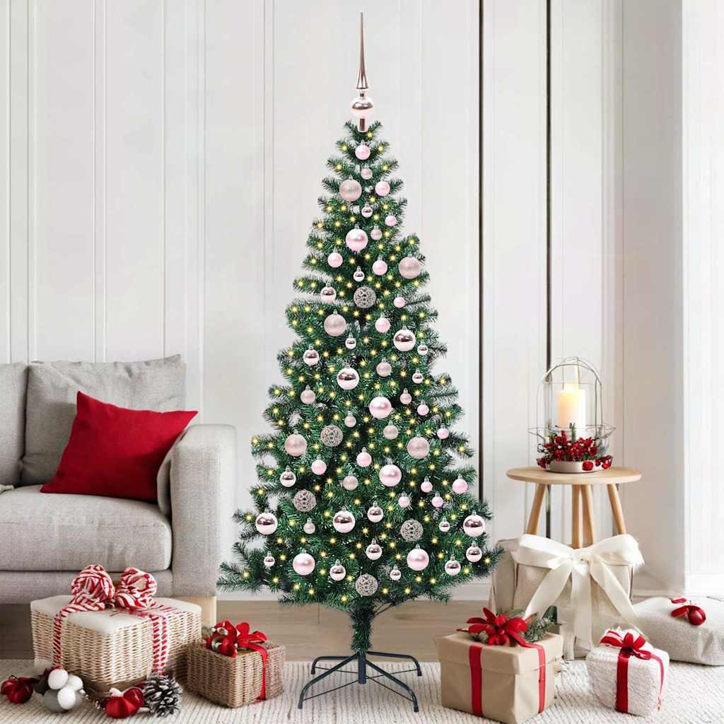 Kunstigt forbelyst juletræ med stativ - grøn 180 cm (PVC/metal) billede