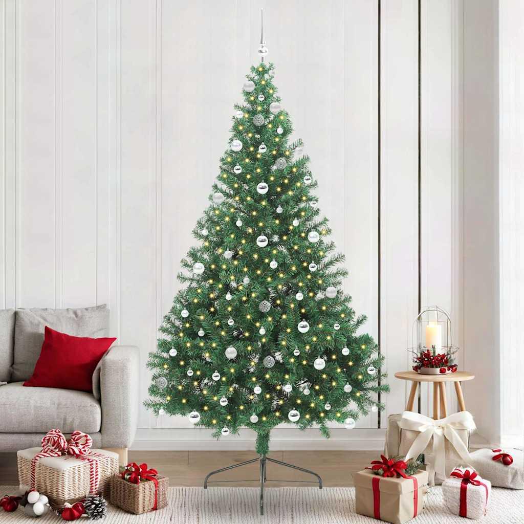 Kunstig Forbelyst Juletræ med 300 LED'er Grøn 240 cm PVC billede