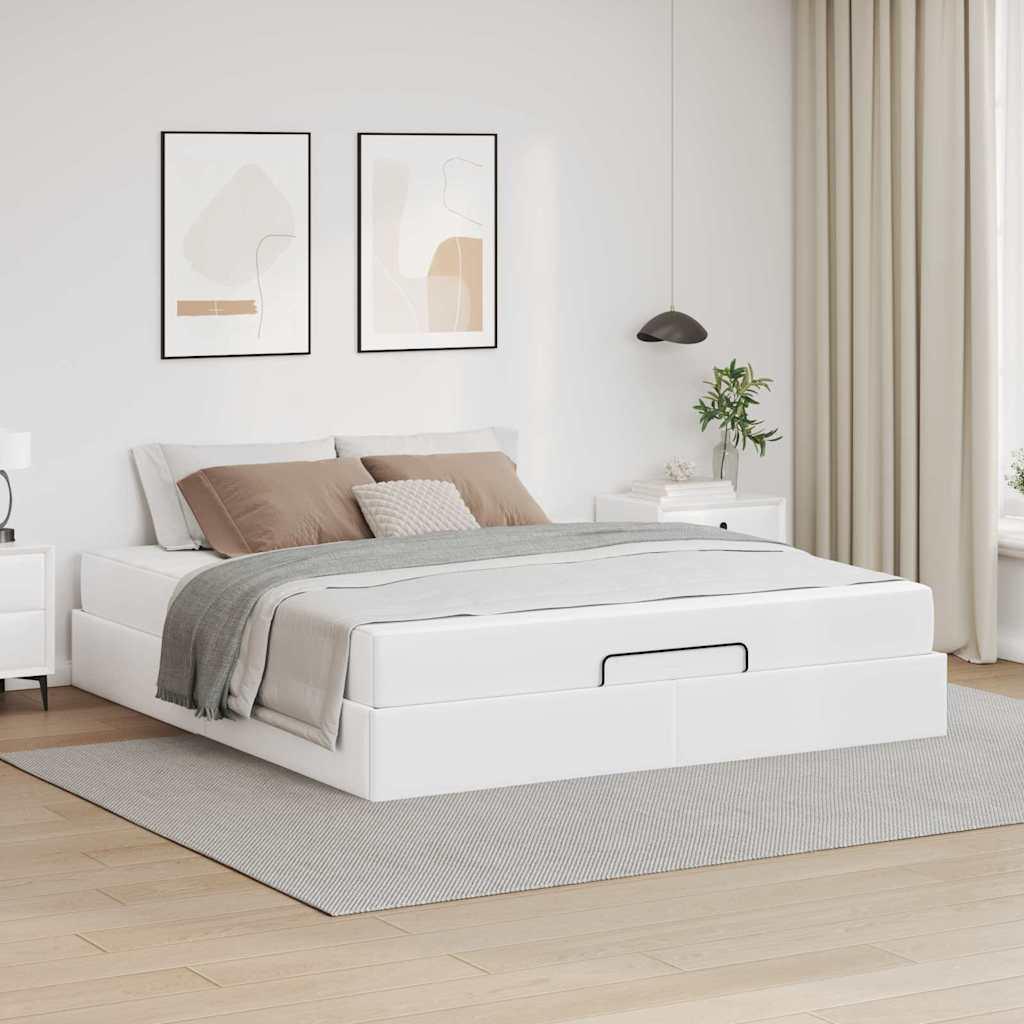 Sengeramme med madras med madras 2 stk Hvid PVC billede