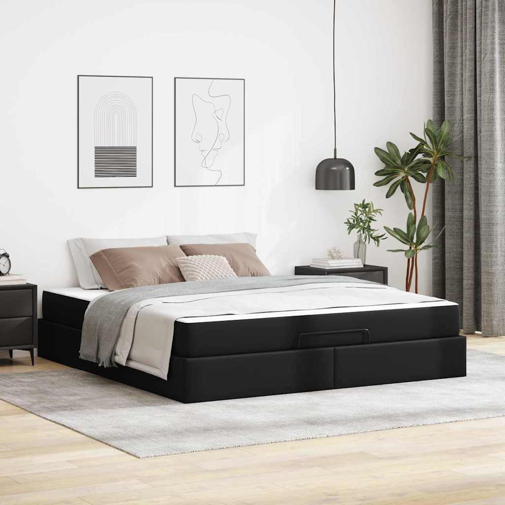 Sengeramme med madras med madras 2 stk Sort PVC billede