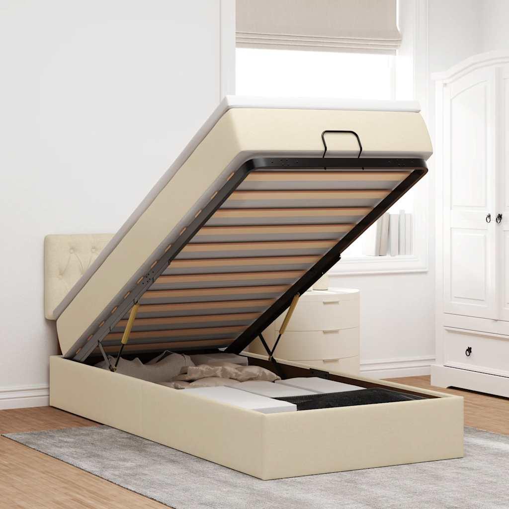 Osmannisk sengeramme med madras 90x190 cm stof cremefarvet billede