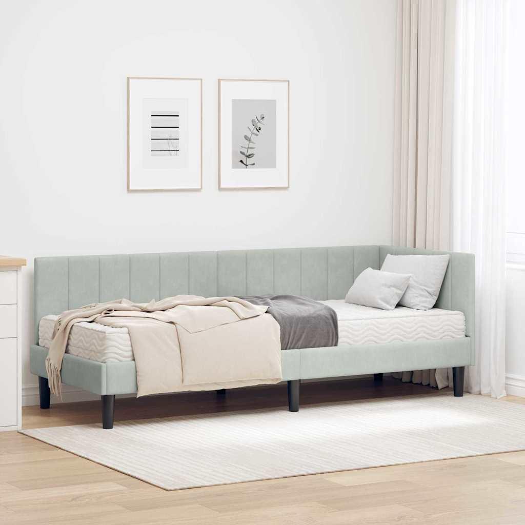 Hjørnesengramme med Madras med madras 2 stk Lysegrå Fløjl billede