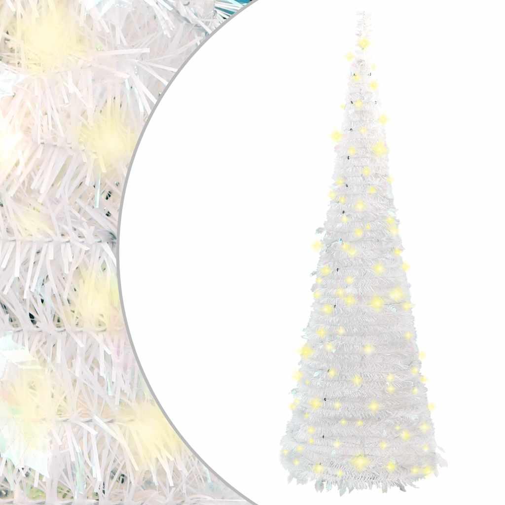 Kunstigt juletræ med 100 LED'er 150 cm pop op-funktion hvid billede