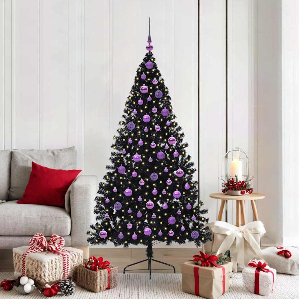 Kunstig Forbelyst Juletræ med 300 LED'er Sort 180 cm PVC billede
