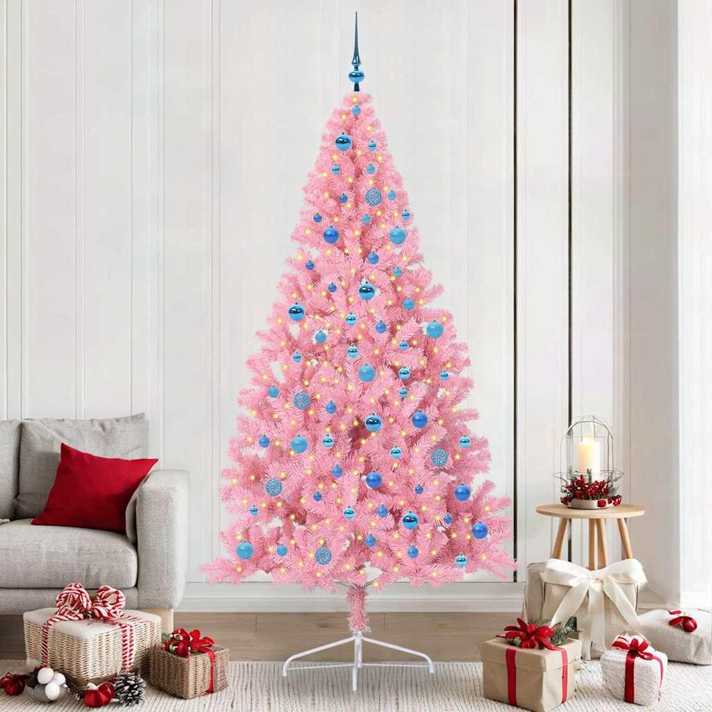 Kunstig Forbelyst Juletræ med 300 LED'er Lyserød 240 cm PVC billede