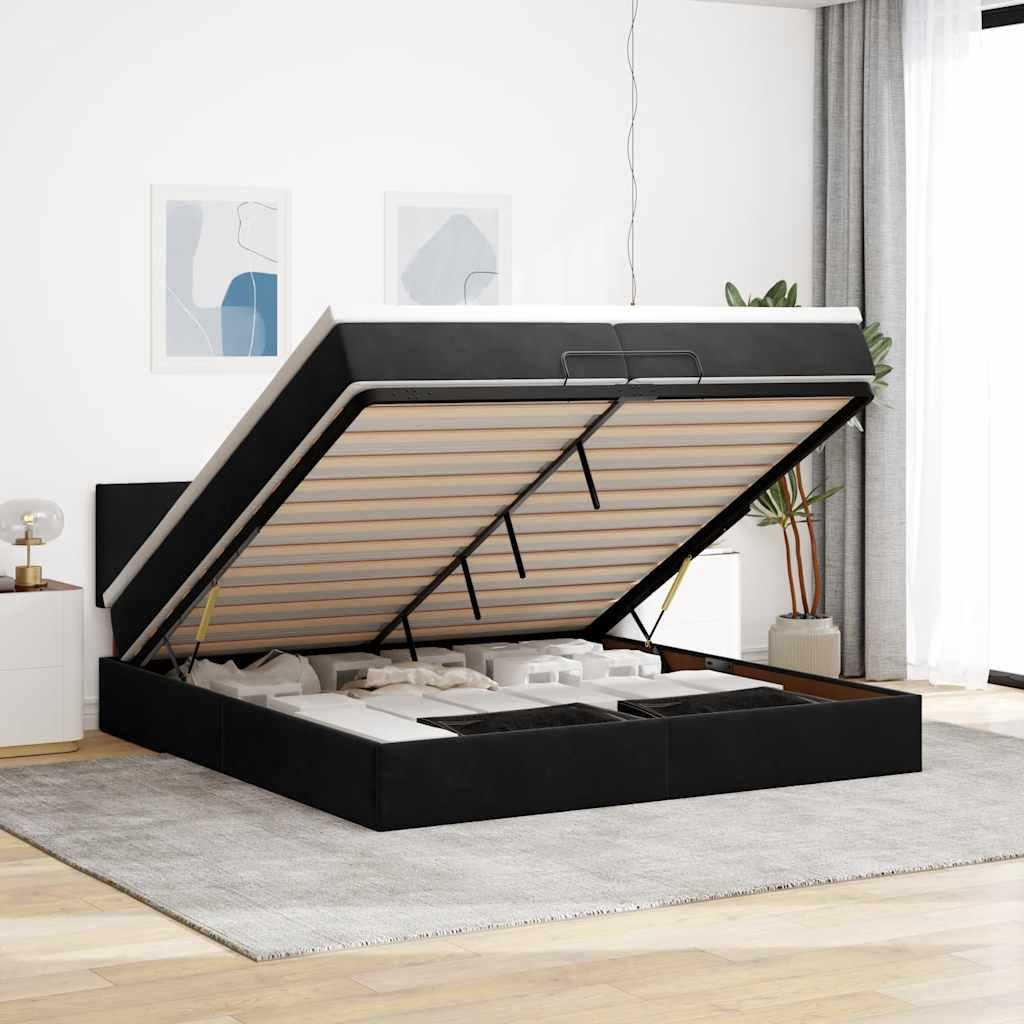 Osmannisk sengeramme med madras 200x200 cm fløjl sort billede