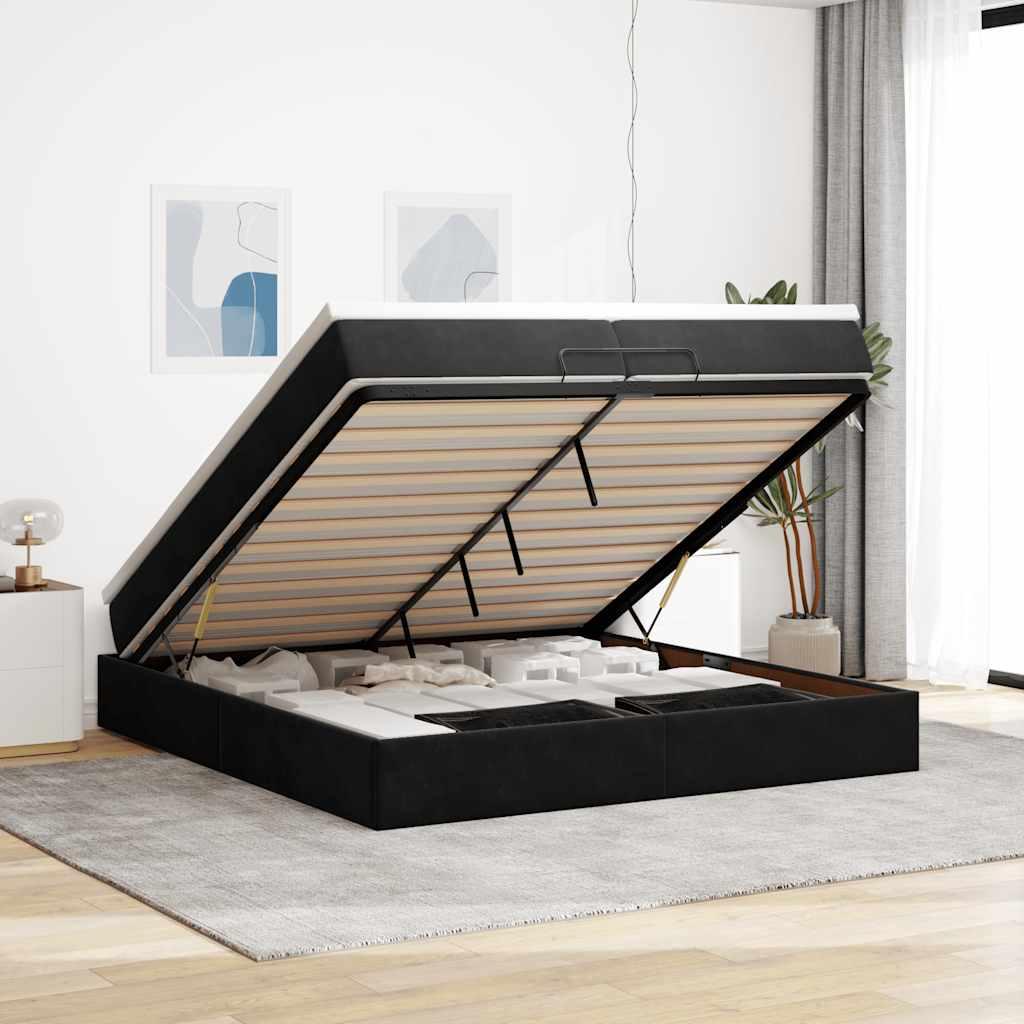 Osmannisk sengeramme med madrasser 200x200 cm fløjl sort billede