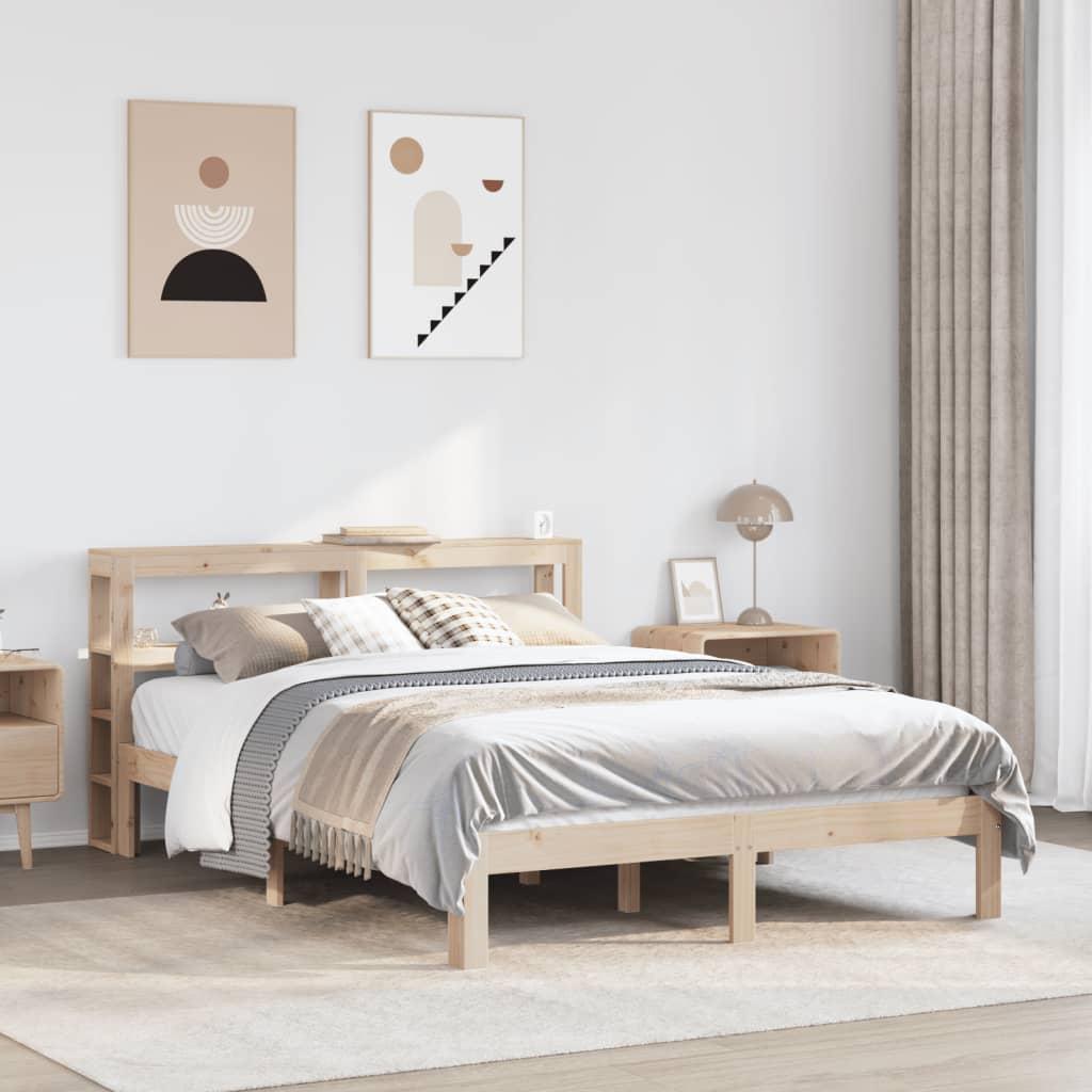 Sengeramme med sengegavl 140x200 cm massivt fyrretræ hvid billede