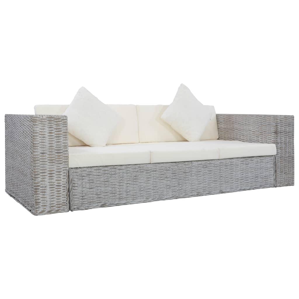 3-personers sofa med hynder naturlig rattan grå billede
