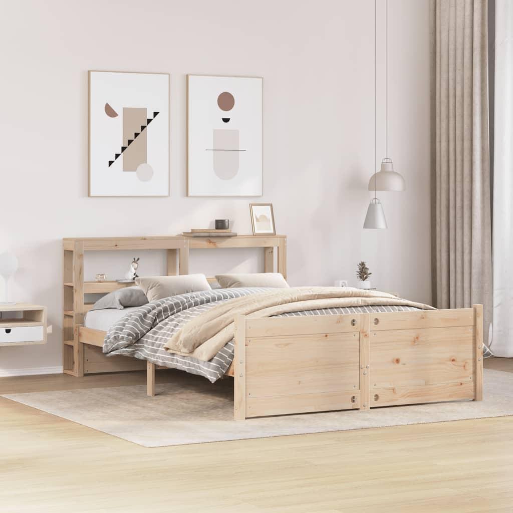 Sengeramme med sengegavl 140x200 cm massivt fyrretræ hvid billede